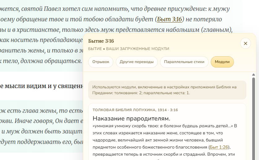 Всплывающее окно предпросмотра библейской ссылки